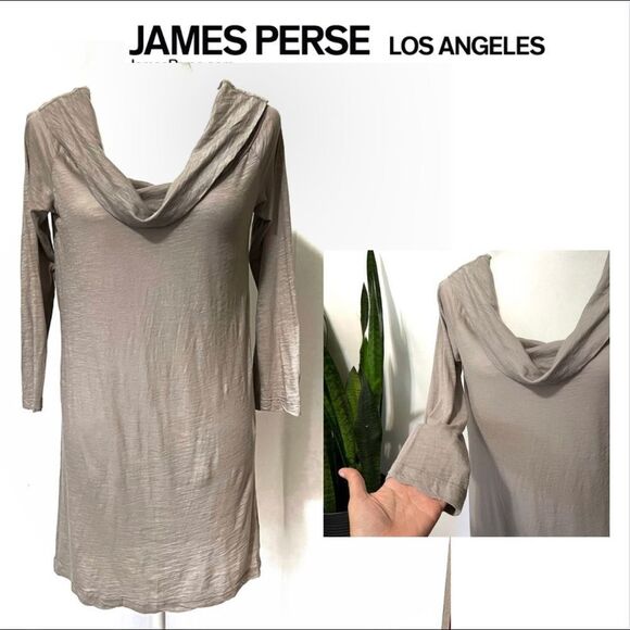 JAMES PERSE Size 4 (Large) Taupe Off Shoulder Long Sleeve Tunic or Top - Picture 2 of 12